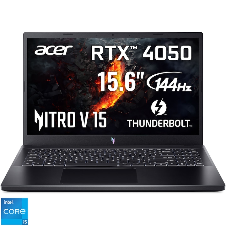 Laptop Gaming Acer Nitro V 15 ANV15-51 cu procesor Intel® Core™ i5-13420H pana la 4.60 GHz, 15.6", Full HD, IPS, 144Hz, 16GB, 512GB SSD, NVIDIA® GeForce RTX™ 4050 6GB GDDR6, Free DOS, Black