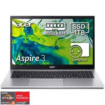 Laptop Acer Aspire 3 A315-44P cu procesor AMD Ryzen 5 5500U pana la 4.0 GHz, 15.6", Full HD, IPS, 16GB DDR4, 1TB SSD, AMD Radeon Graphics, NO OS, Silver