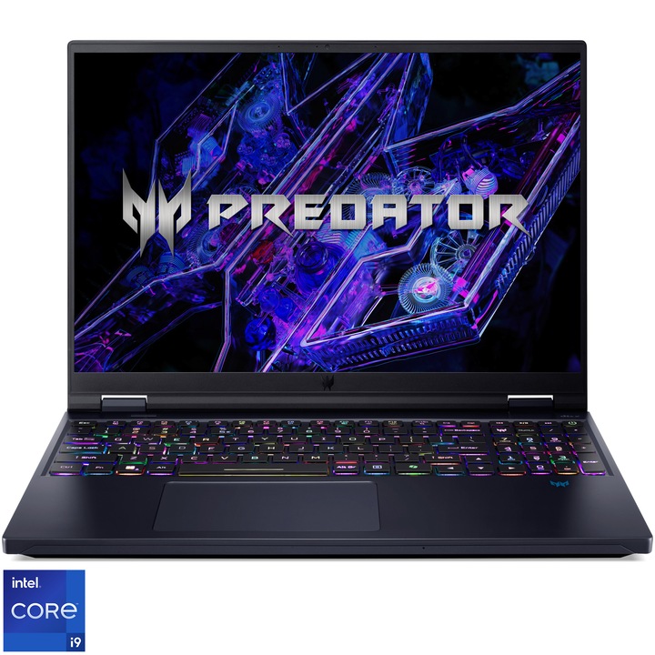 Лаптоп Gaming Acer Predator Helios 16 с процесор Intel® Core™ i9-14900HX до 5,80 GHz, 16", WQXGA, IPS, 240Hz, 32GB DDR5, 1TB SSD, NVIDIA® GeForce RTX™ 4070 8GB GDDR6, No OS, Abyssal Black
