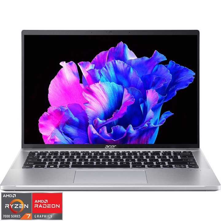 Laptop Acer Swift Go SFG14-42 cu procesor AMD Ryzen™ 7 7840U pana la 5.1 GHz, 14", 2.8K, OLED, 16GB, 1TB SSD, AMD Radeon™ 780M, Windows 11 Home, Silver