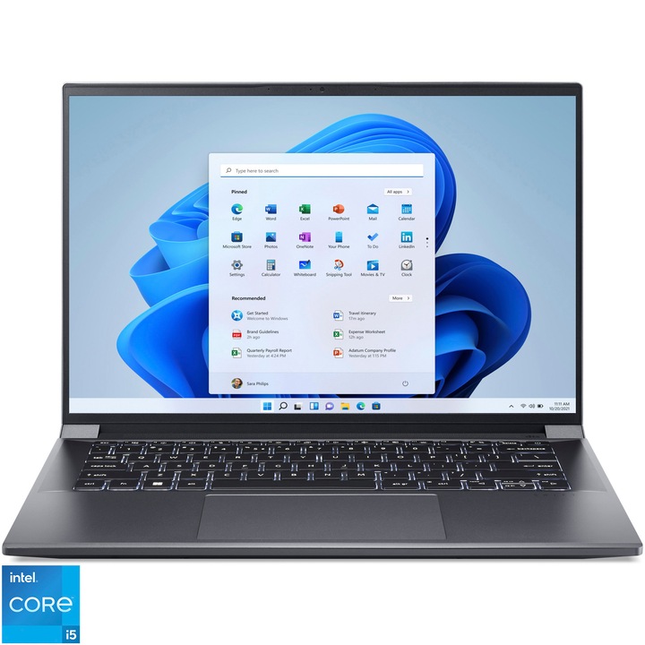 Laptop Acer Swift X14 SFX14-71G-55FD cu procesor Intel® Core™ i5-13500H pana la 4.7 GHz, 14.5", 2.8K, OLED, 16GB, 512GB SSD, NVIDIA® GeForce RTX™ 4050 6GB GDDR6, Windows 11 Home, Iron