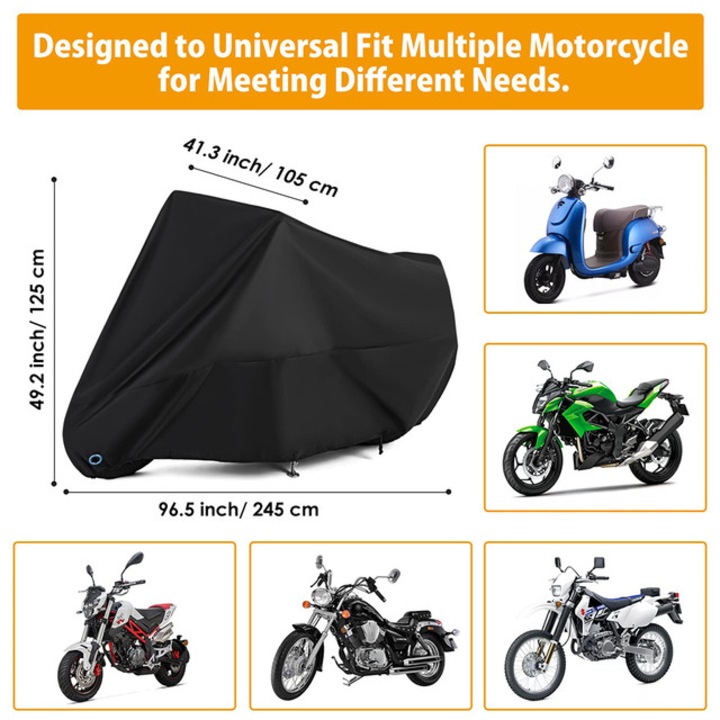 Motorkerékpár huzat + tárolótáska, UV álló, XXL, fekete