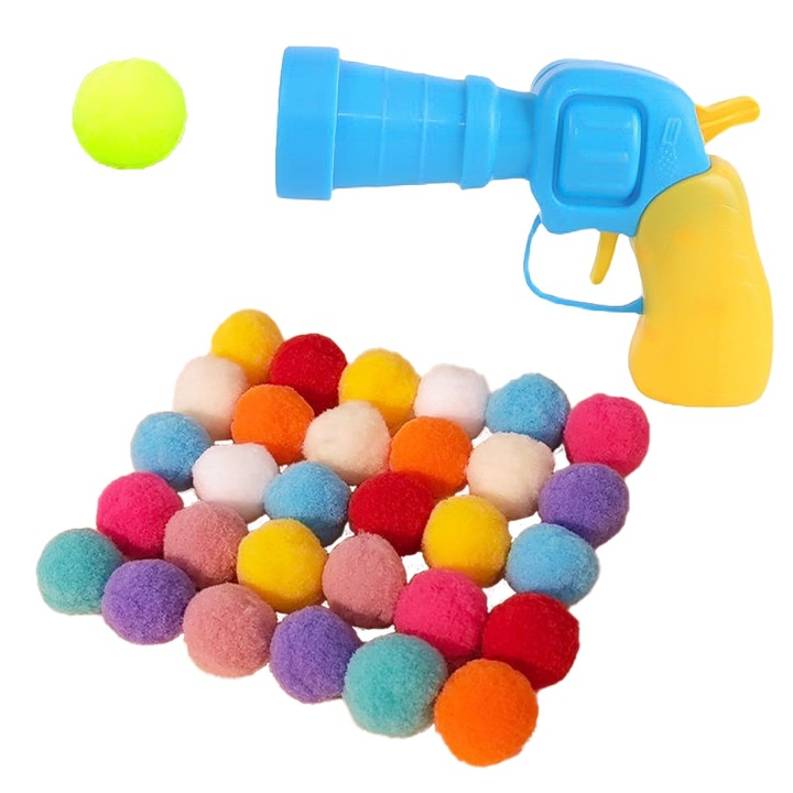 Labdavető macskáknak, Műanyag/Plüss, 30 db puha golyó, Többszínű