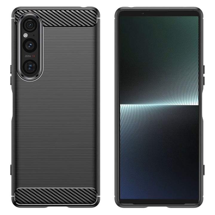 Калъф за Sony Xperia 1 V - Techsuit Carbon Silicone - Черен