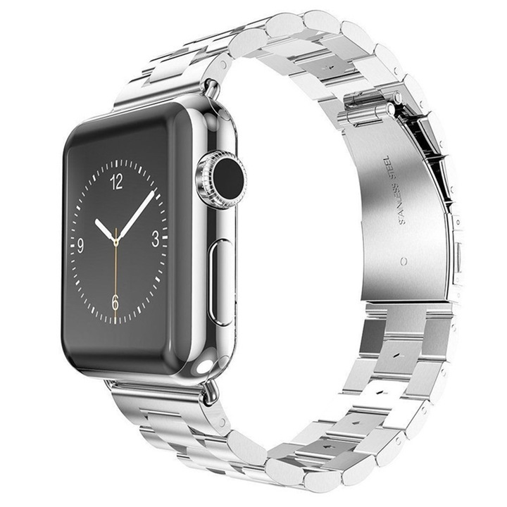 Szíj Apple Watchhoz 1/2/3/4/5/6/7/8/9/SE/SE 2/Ultra/Ultra 2 (42/44/45/49mm), Techsuit óraszíj (W036), ezüst