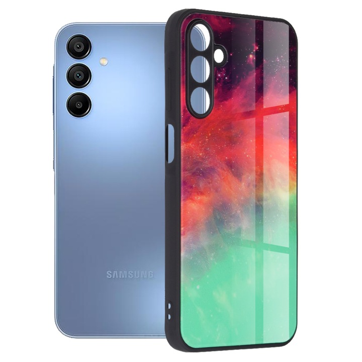 Защитен калъф за телефон Glaze със стъклен гръб, ярък цветен печат, съвместим с Samsung Galaxy A15 4G / A15 5G, Fiery Ocean