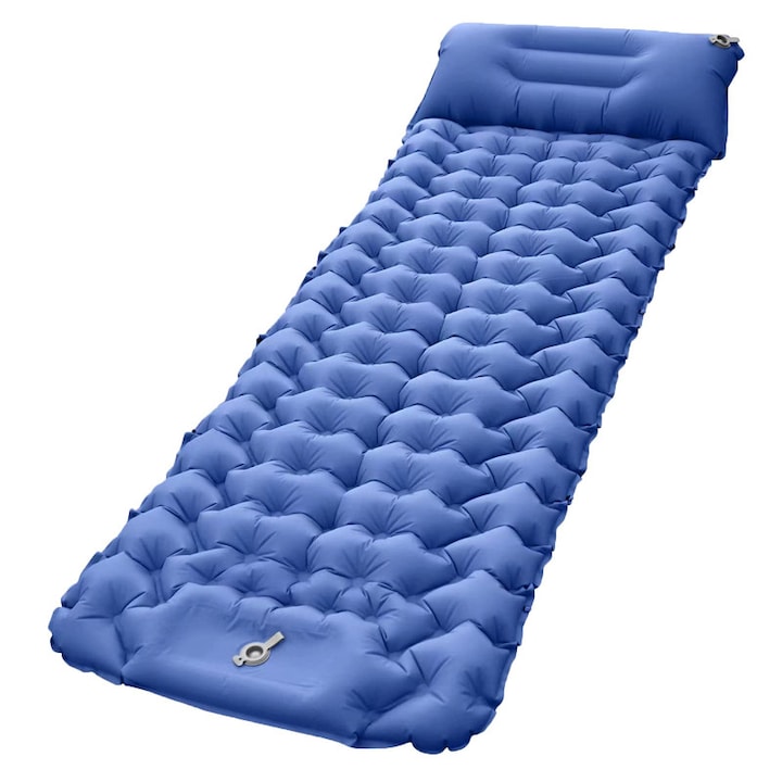 Kempingmatrac, Nylon/TPU, Beépített pumpa, Kék
