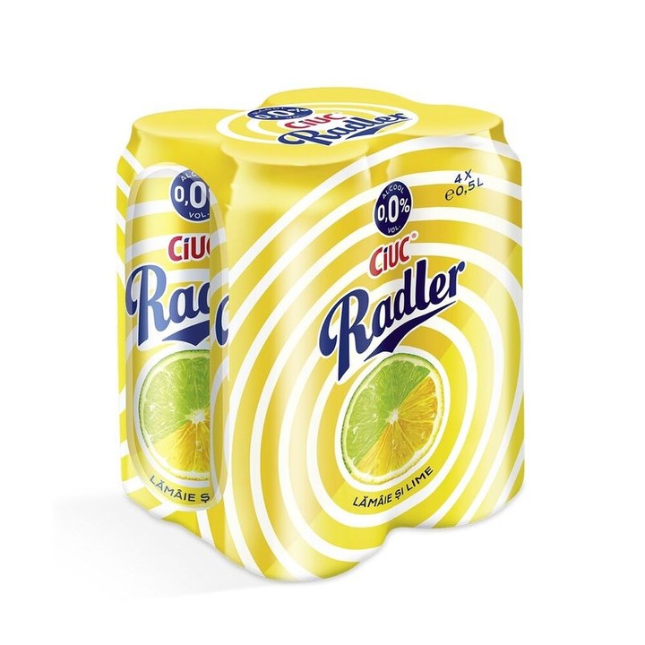 Bere Ciuc Radler cu arome de Lamaie si Lime, doza, 0% alcool, 4 x 0.5 l