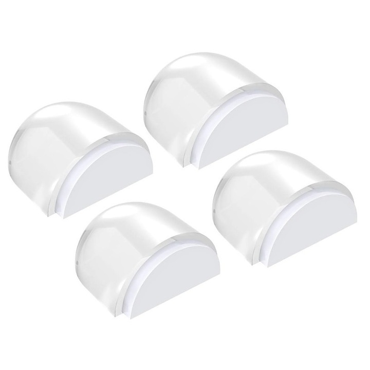 Set 4 opritoare usa autoadezive, JENOUS®, plastic, pentru diverse tipuri de usi, Transparent/Alb