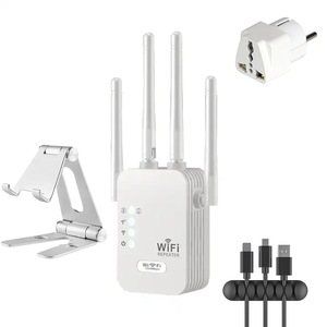 Amplificator Semnal Wireless TerraKamp ™, Transfer pana la 1200Mbps, Dual-Band 2.4G-5G, Conexiune WPA/WPA2, 4x Antene cu Tehnologie MIMO, 2x Porturi LAN, Organizator Cabluri si Suport Telefon incluse