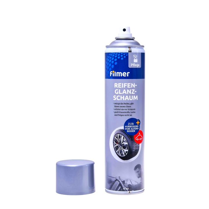 Spray spuma anvelope, curata, lustruieste si protejeaza elementele din cauciuc, 600ml