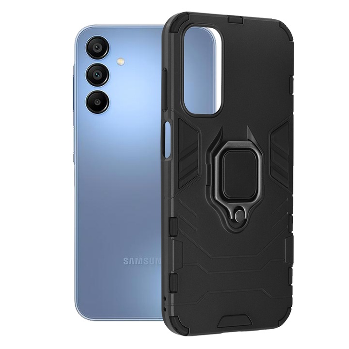 Daden® szilikon pajzs tok Samsung Galaxy A15 4G/A15 5G telefonhoz, gyűrűtartó, ütésálló, prémium minőségű, fekete