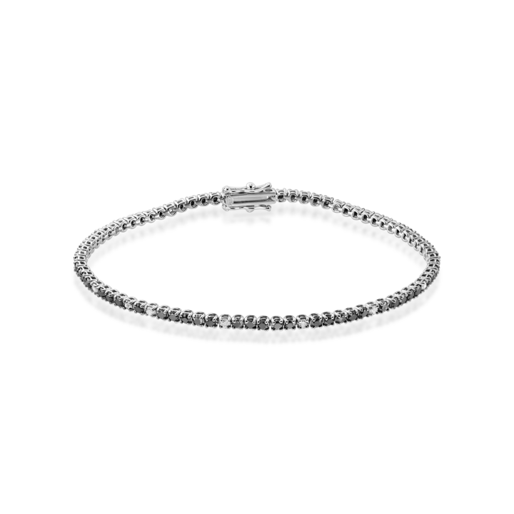 Bratara tennis din aur alb de 18kt cu diamante negre si transparente