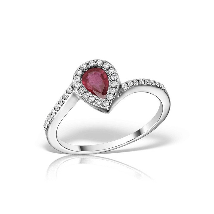 Inel din aur alb de 18kt, cu diamante si rubin