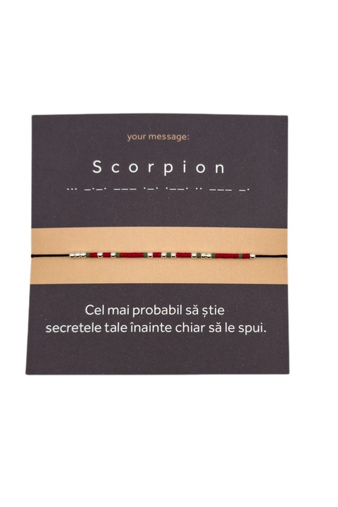 Bratara cod Morse "Scorpion", reglabila, unisex, margele Miyuki si de Argint, snur matase