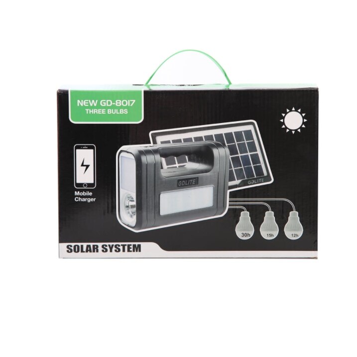 Kit solar GD-Lite 8017 dotat cu dispozitive USB cu 3 becuri LED +