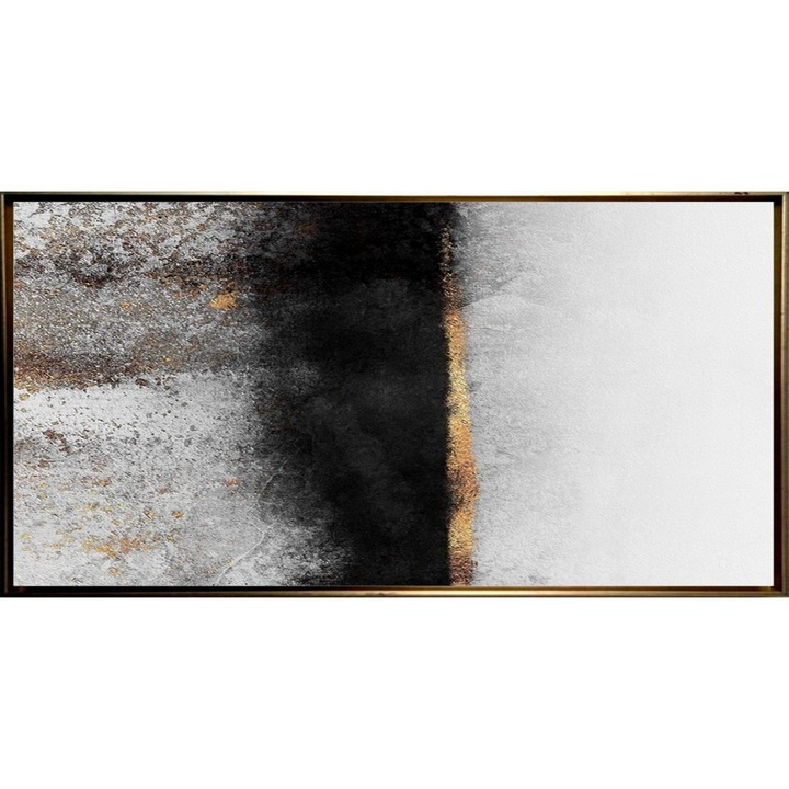 Tablou pictat manual, abstract modern, Pictura in cutit ulei pe panza, Textura impasto, Zid Auriu, Foita de aur, 150x80cm