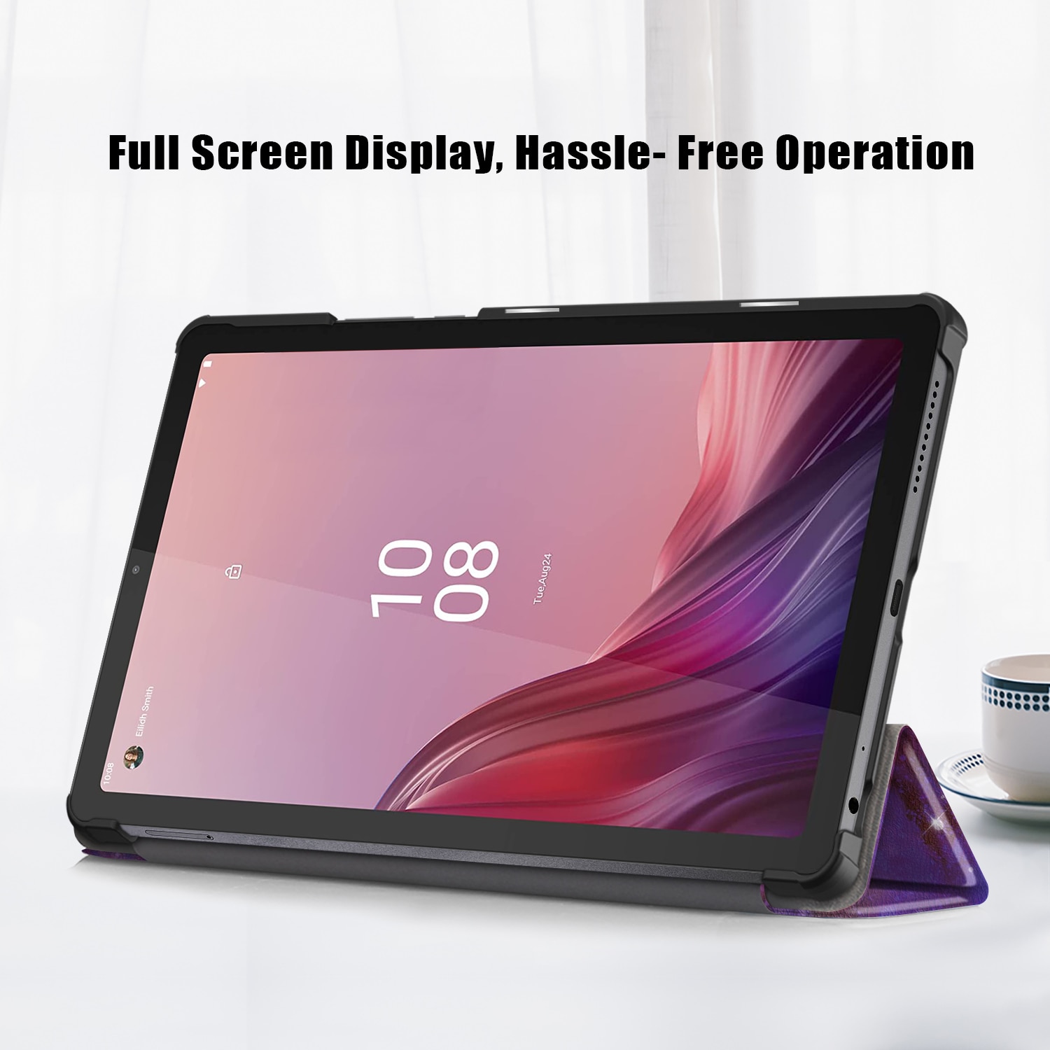 Husa protectie tableta, HUEIROY, Piele ecologica/Microfibra/Policarbonat, Pentru Lenovo Tab M9, Multicolor