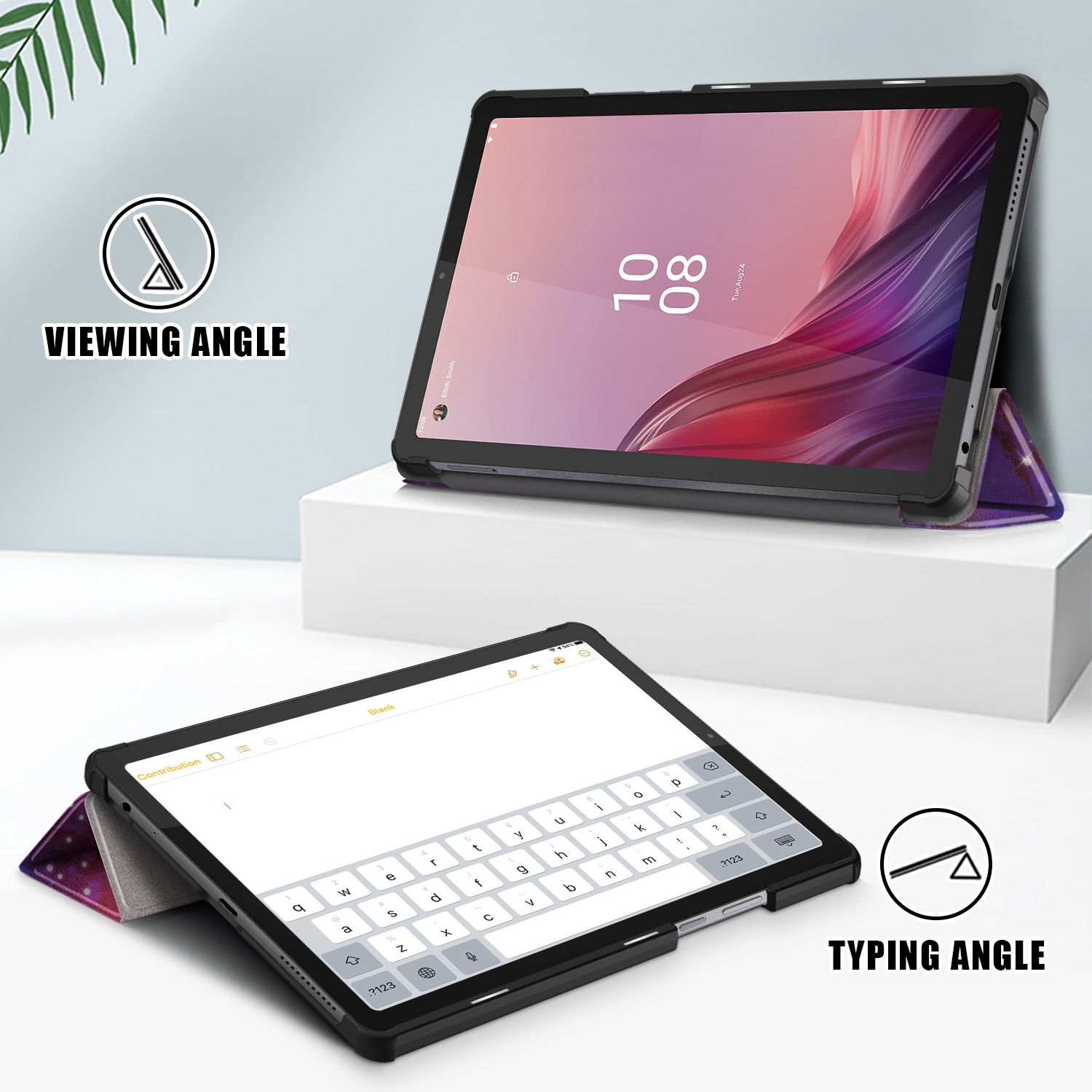 Husa protectie tableta, HUEIROY, Piele ecologica/Microfibra/Policarbonat, Pentru Lenovo Tab M9, Multicolor