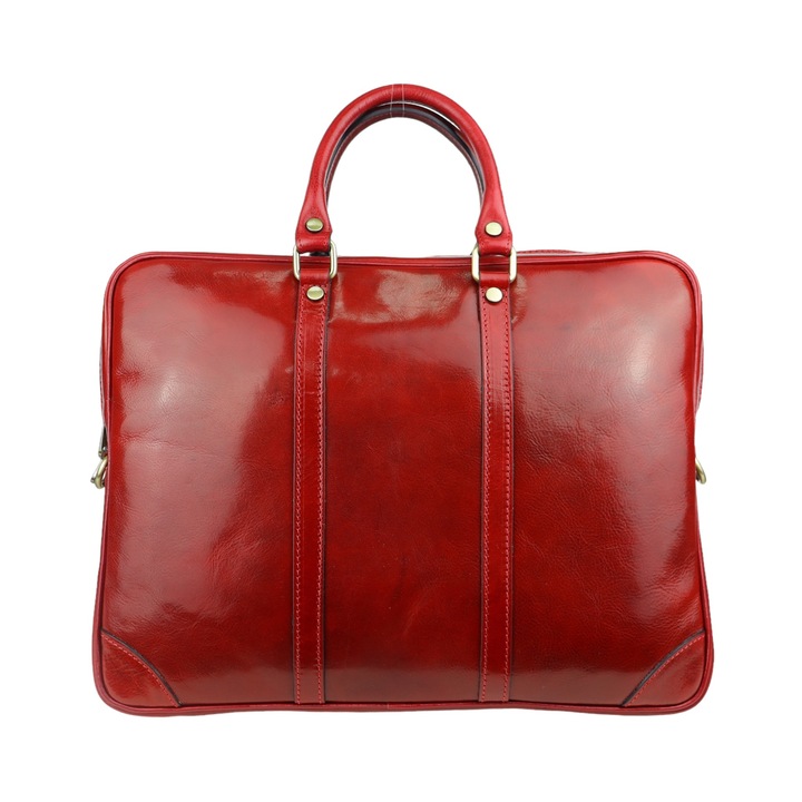 Férfi aktatáska, Moranti, natúr bőr, 2 rekeszes, piros, A4-es méret