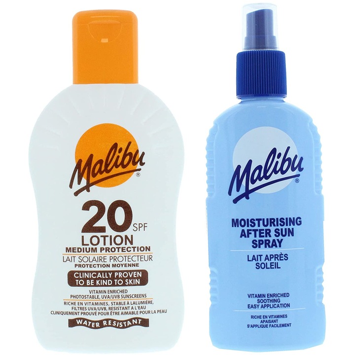 Lotiune Malibu SPF20 Watersproof 200ml + balsam de pulverizare dupa bronzare 200 ml