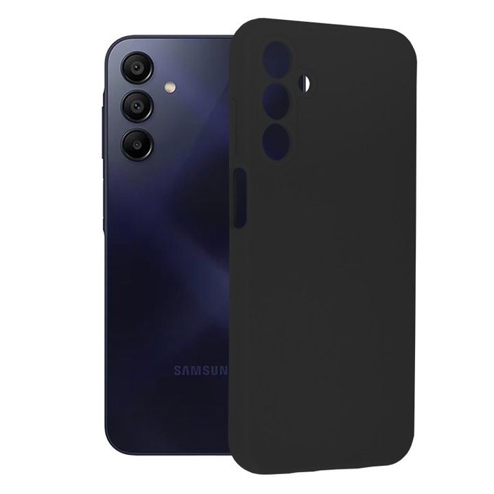 Защитен калъф за телефон Soft Edge Silicone, мек силикон, вътрешност от микрофибър, против пръстови отпечатъци, съвместим с Samsung Galaxy A15 4G / A15 5G, черен