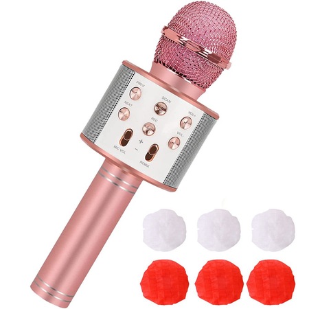 Microfon karaoke wireless, Ronyes®, Portabil, Roz - eMAG.ro