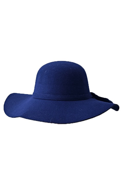 Vintage női kalap, széles karimájú, masnival, sötétkék, kerülete 57 cm