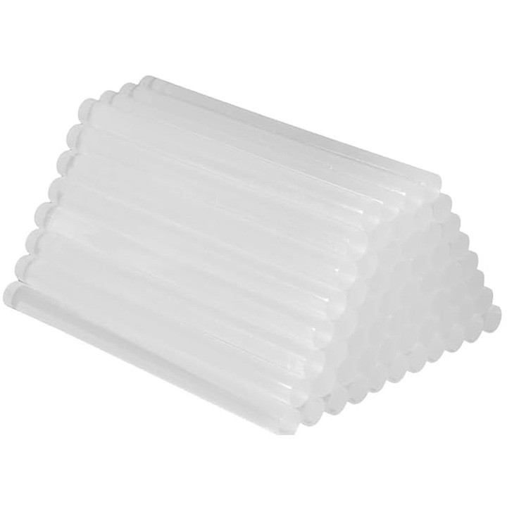 Set 100 bucati batoane din silicon, Axroad Mall, Sudura maselor plastice si realizarea de decoratiuni, 82°C temperatura de topire, Pentru ceramica, lemn, sticla, piele, 7X150mm, Transparent