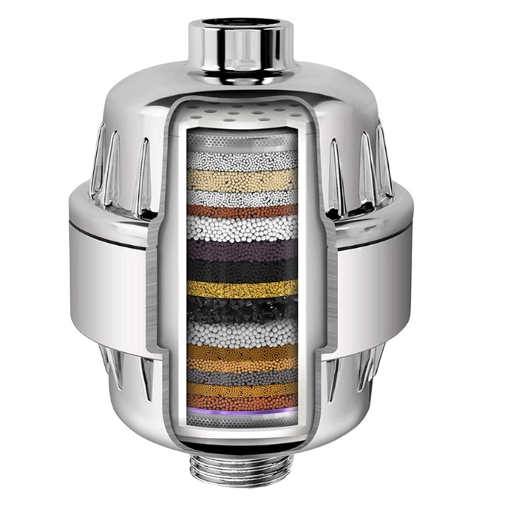Filtru de apa pentru pentru dus cu 20 stagii de filtrare, Argintiu