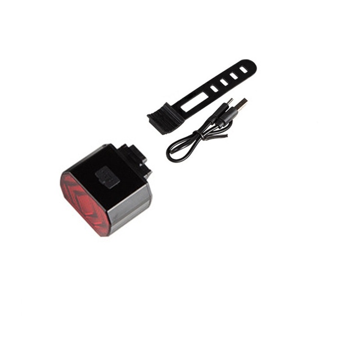 Lumina bicicleta, 6 Moduri iluminare, Rezistenta la apa, USB, Rosu