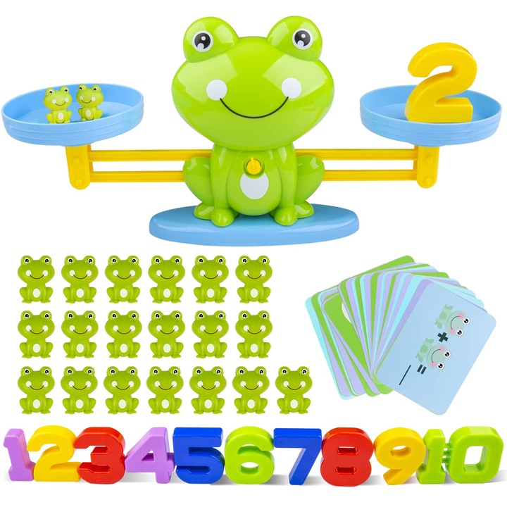 Учебна игра по математика, модел жаба, за деца от детската градина, зелена