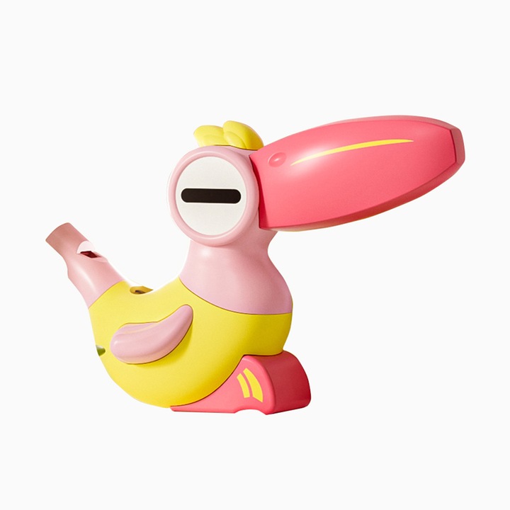 Síp játék, madár alakú, műanyag, rózsaszín