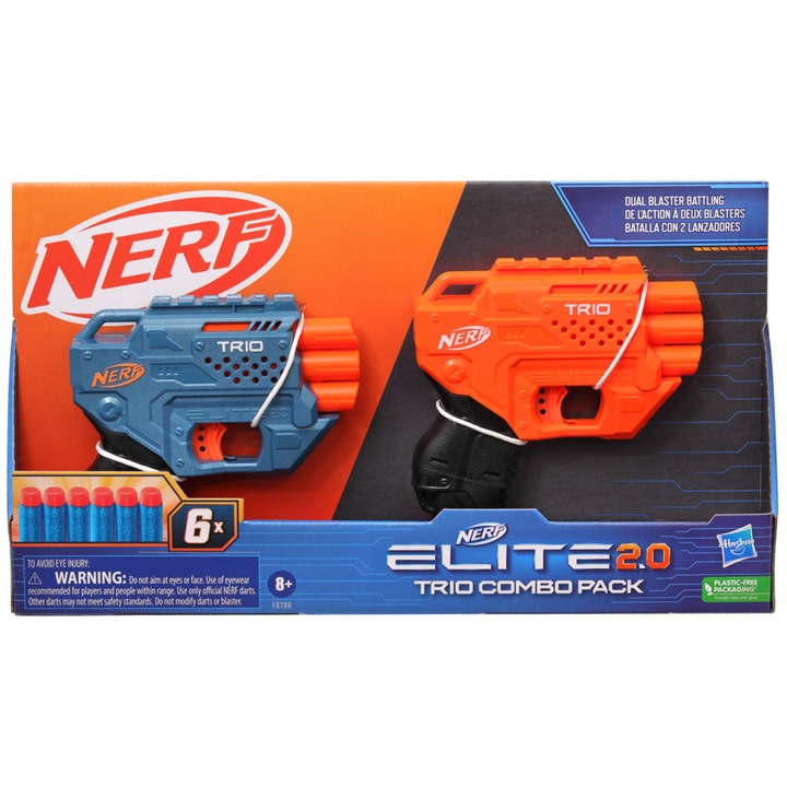 Комплект от 2 пистолета играчки, Nerf, Hasbro, 8+, синьо/оранжево