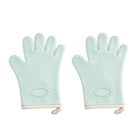 Set 2 manusi cuptor, Bumbac/Silicon, Usor de agatat si depozitat, Rezistenta 330 grade, Flexibile si groase, Cu aderenta anti-alunecare, Pentru gatit in siguranta, 28.5x21 cm, Verde