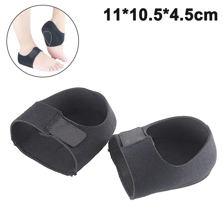 Set 2 orteze pentru calcai, Panza/Cauciuc, Negru, L