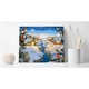 Set pictura pe numere Satuc iarna 4012, panza bumbac pe rama lemn, 40x50 cm, tablou cu schita, 3 pensule si vopsea acrilica