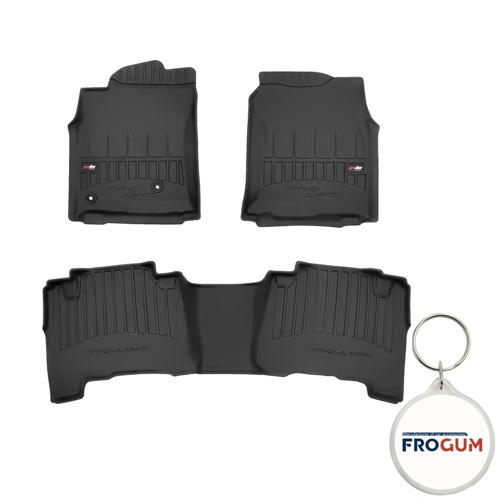 Set 3 covorase auto din cauciuc tip tavita Frogum ProLine 3D pentru Toyota Land Cruiser J120 Prado an fabricatie 03.2003 - 2009, caroserie Suv si breloc Frogum