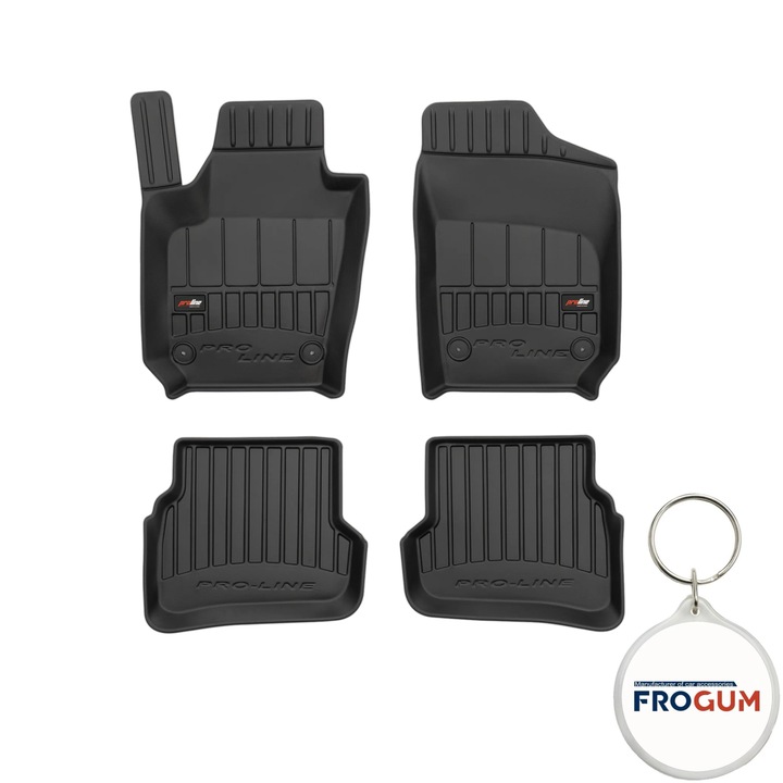 Set 4 covorase auto din cauciuc tip tavita Frogum ProLine 3D pentru Seat Ibiza IV, caroserie Hatchback, an fabricatie 05.2008 - 05.2017, 6J/6P si breloc Frogum