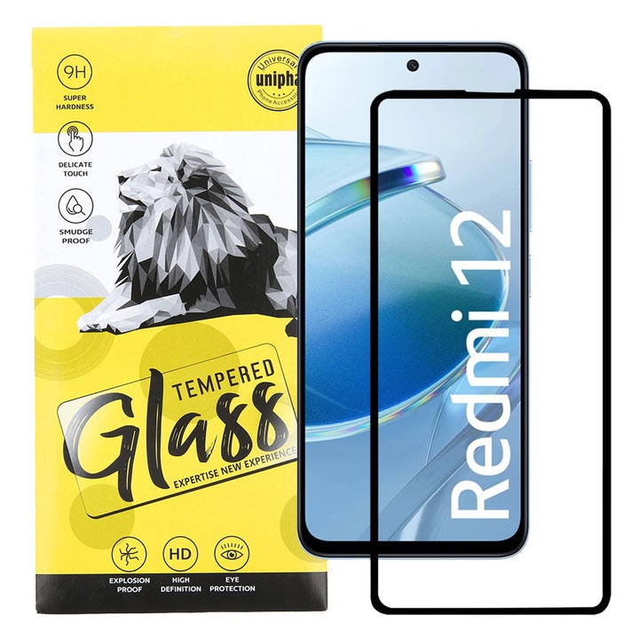 Xiaomi Redmi 12 4G / 5G / Redmi 13 4G / 5G / Poco M6 4G kompatibilis üvegfólia, előlapi, 9D, edzett, hajlított, fekete kerettel
