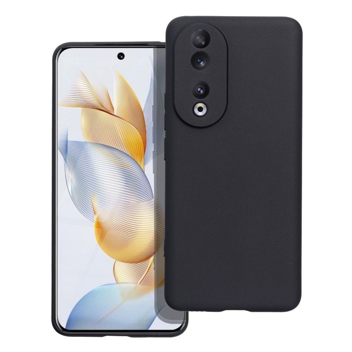Husa telefon, Silicon, Compatibila cu Honor 90 5G, Interior piele intoarsa, Negru
