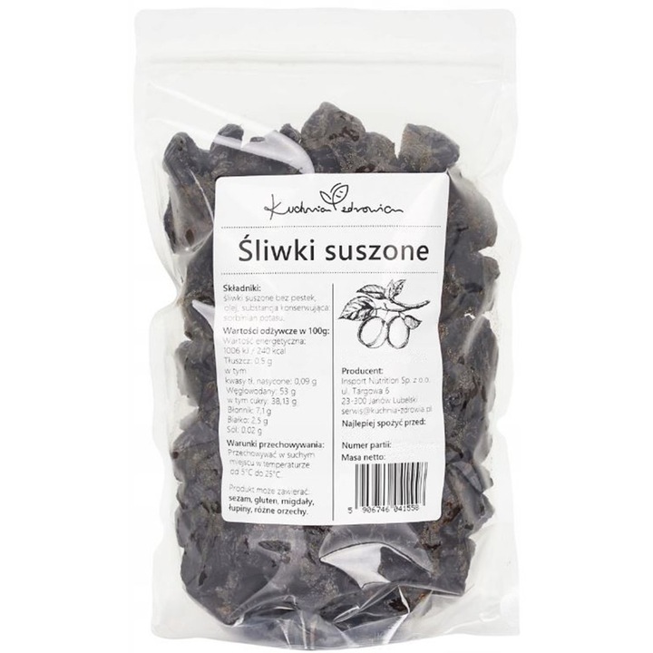 Kuchnia Zdrowia, Prune uscate, Fructe intregi, Fara aditivi, Punga sigilata cu inchidere cu fermoar, 200g Doypack