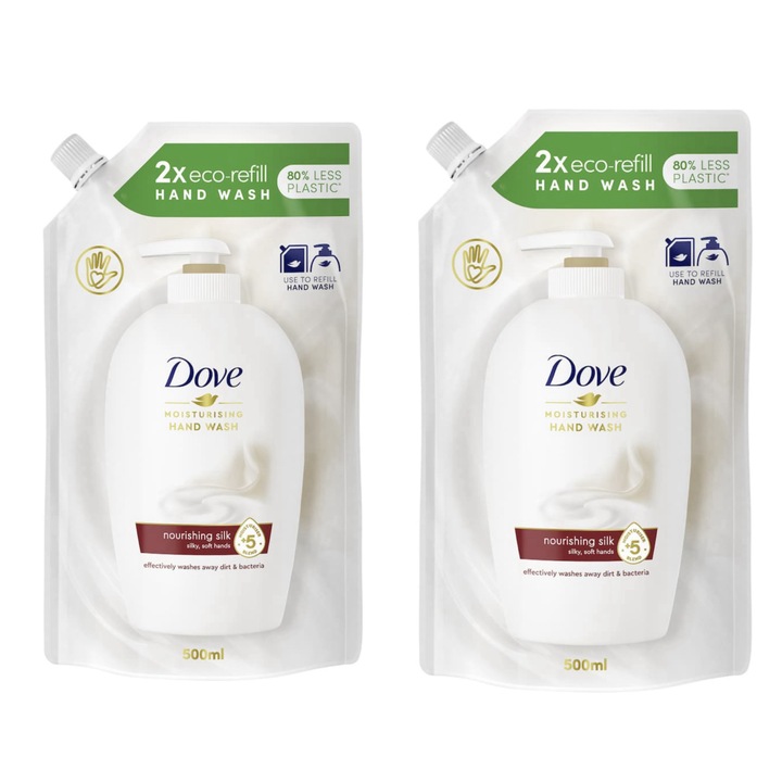 Опаковка от 2 бр. Подхранващ копринен течен сапун Dove 500 мл