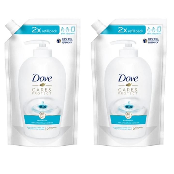 Опаковка от 2 бр. Dove Protect and Care резервен течен сапун 500 мл