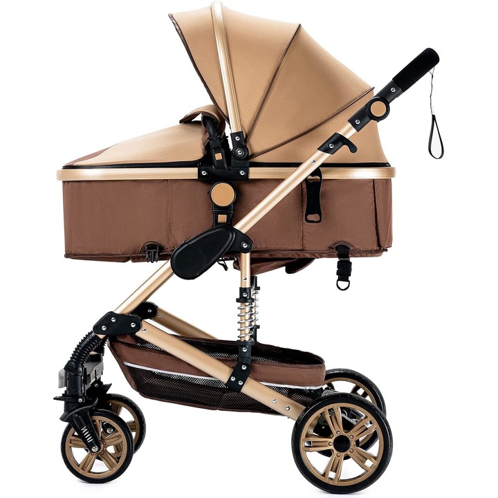 Бебешка количка, 3 в 1, алуминиева рамка, преносима, бежова