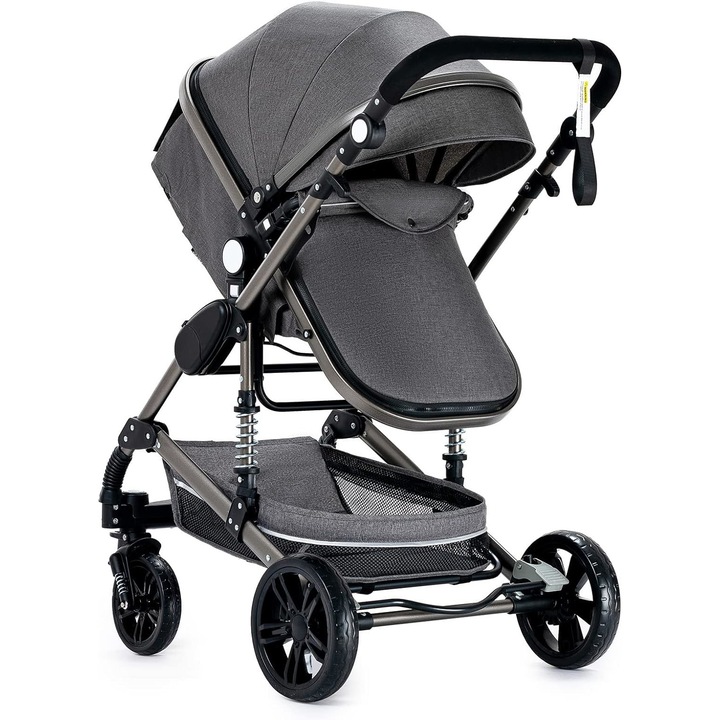 Бебешка количка, 3 в 1, алуминиева рамка, преносима, сива