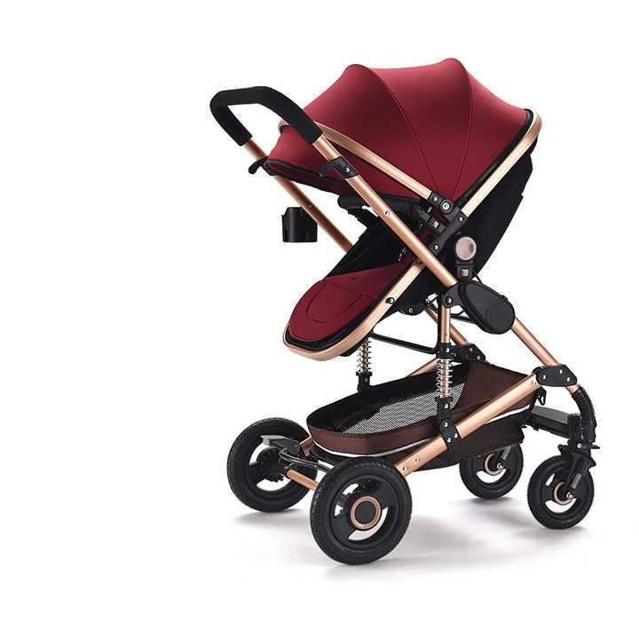 Бебешка количка 3 в 1, алуминиева рамка, преносима, червена