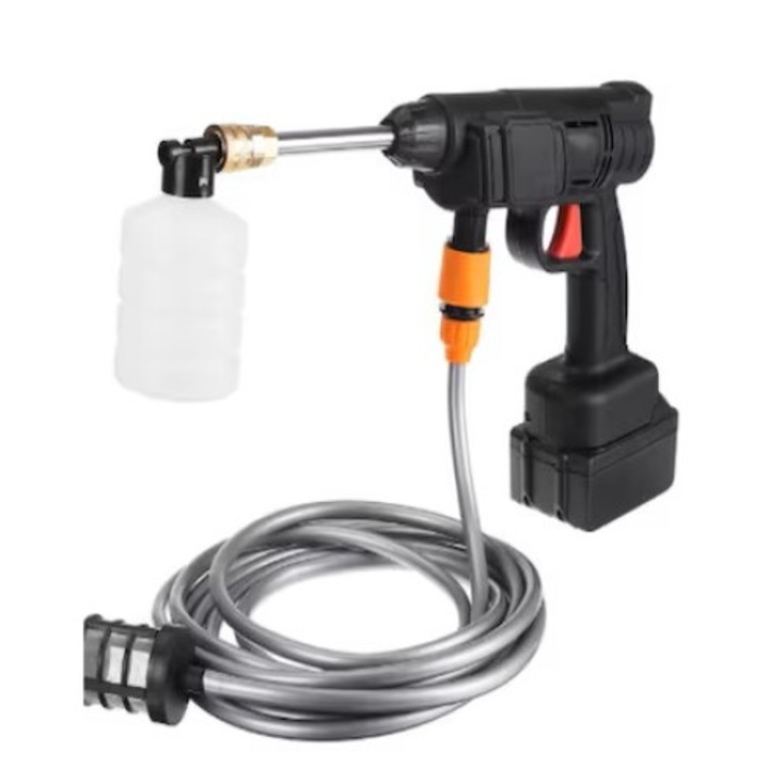 Aparat De Spalat Cu Presiune, Pe Acumulator, Putere 240L/h, 25 bar, Maner Ergonomic, Recipient Spuma, 3 Jeturi Diferite, Geanta De Transport, Negru, Miromoto®