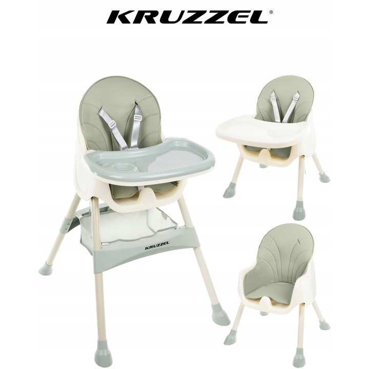 Детски трапезарен стол, Kruzzel, Екологична кожа, Сив