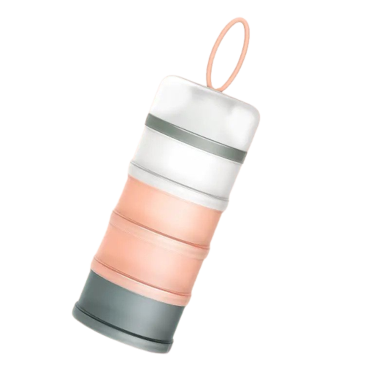 Recipient pentru depozitarea/dozarea laptelui praf, 4 compartimente, palnie pentru umplere, roz pal